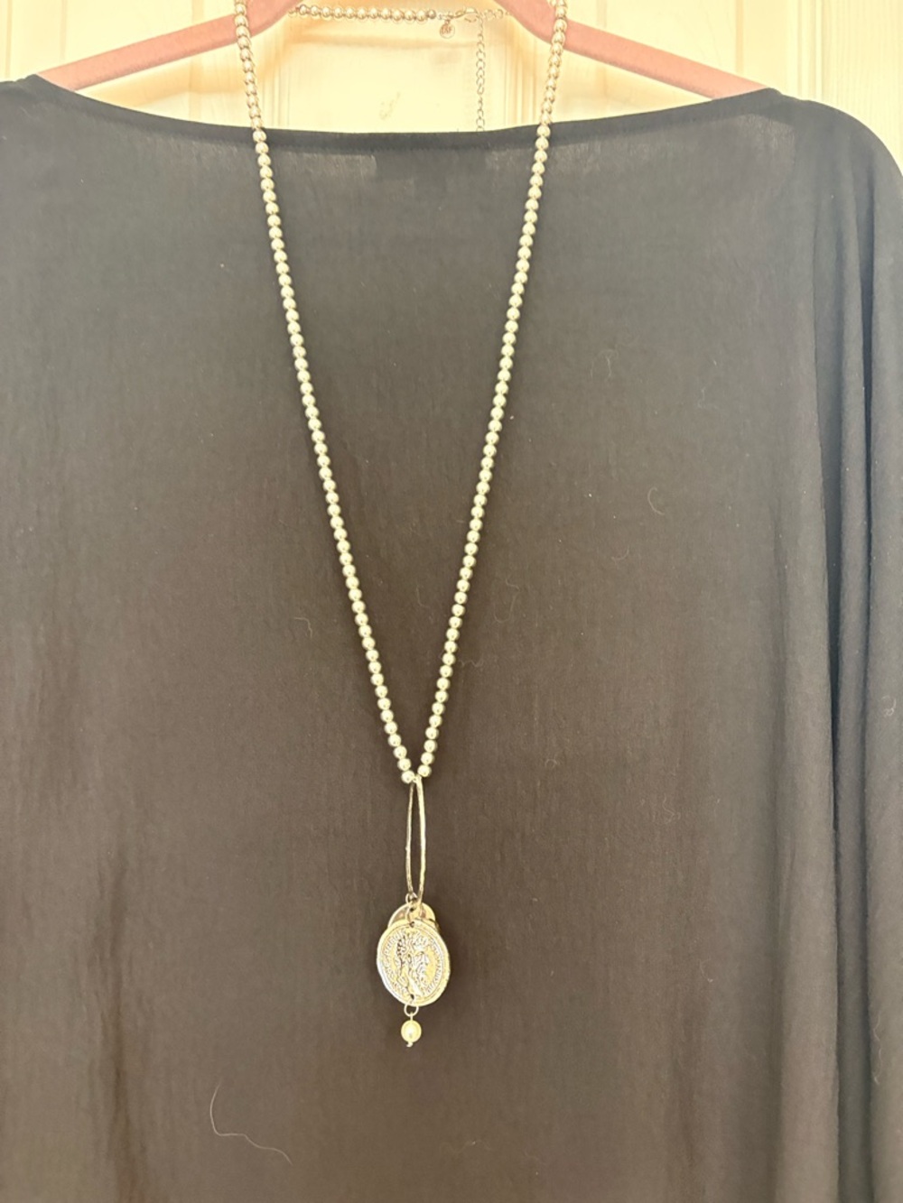 Silver Beaded Medallion Pendant Long Necklace-Lost and Found Brand